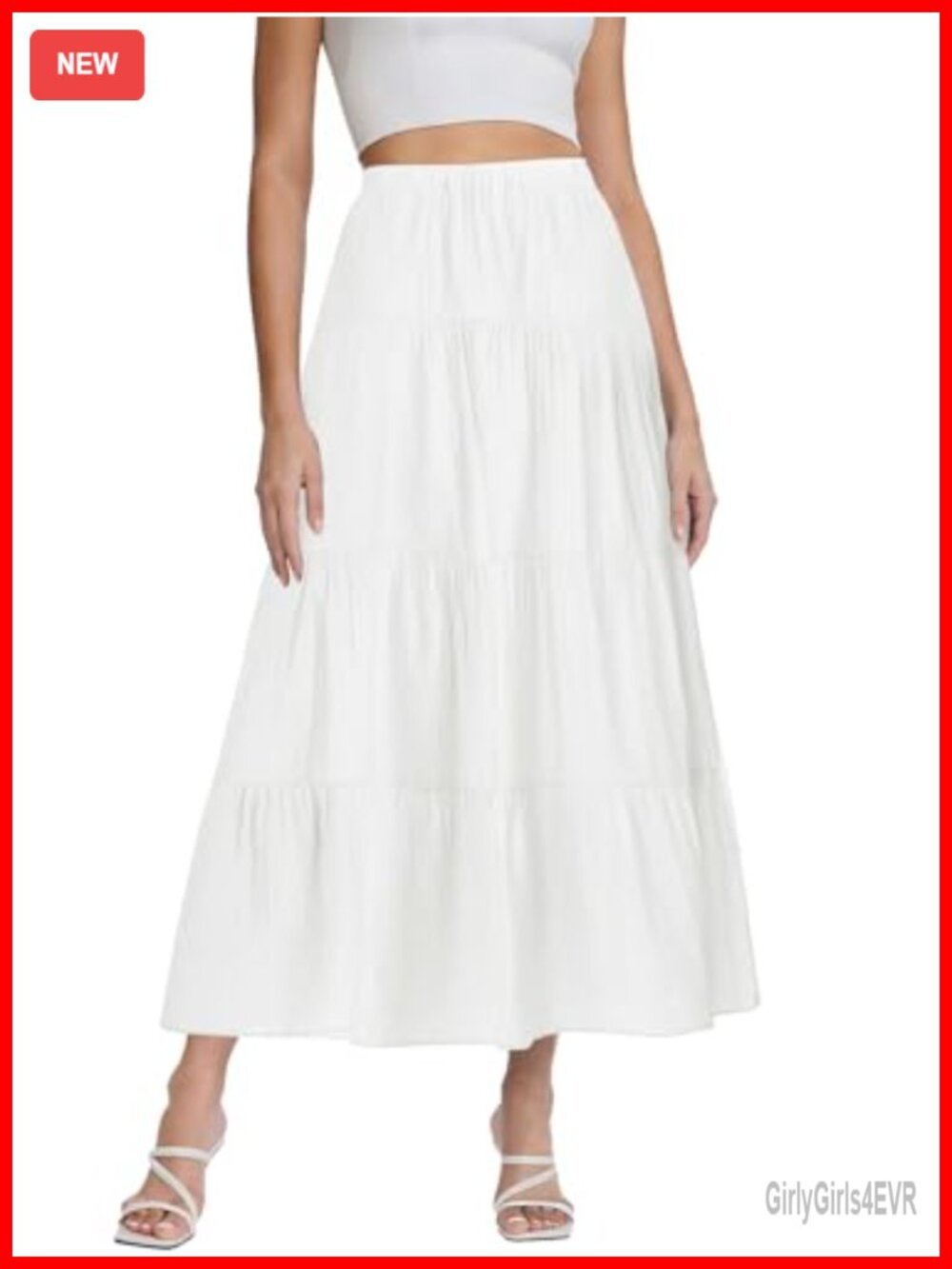Womens Flowy Boho Maxi Skirt A-Line Tiered Ruffle Hem Elastic Waist